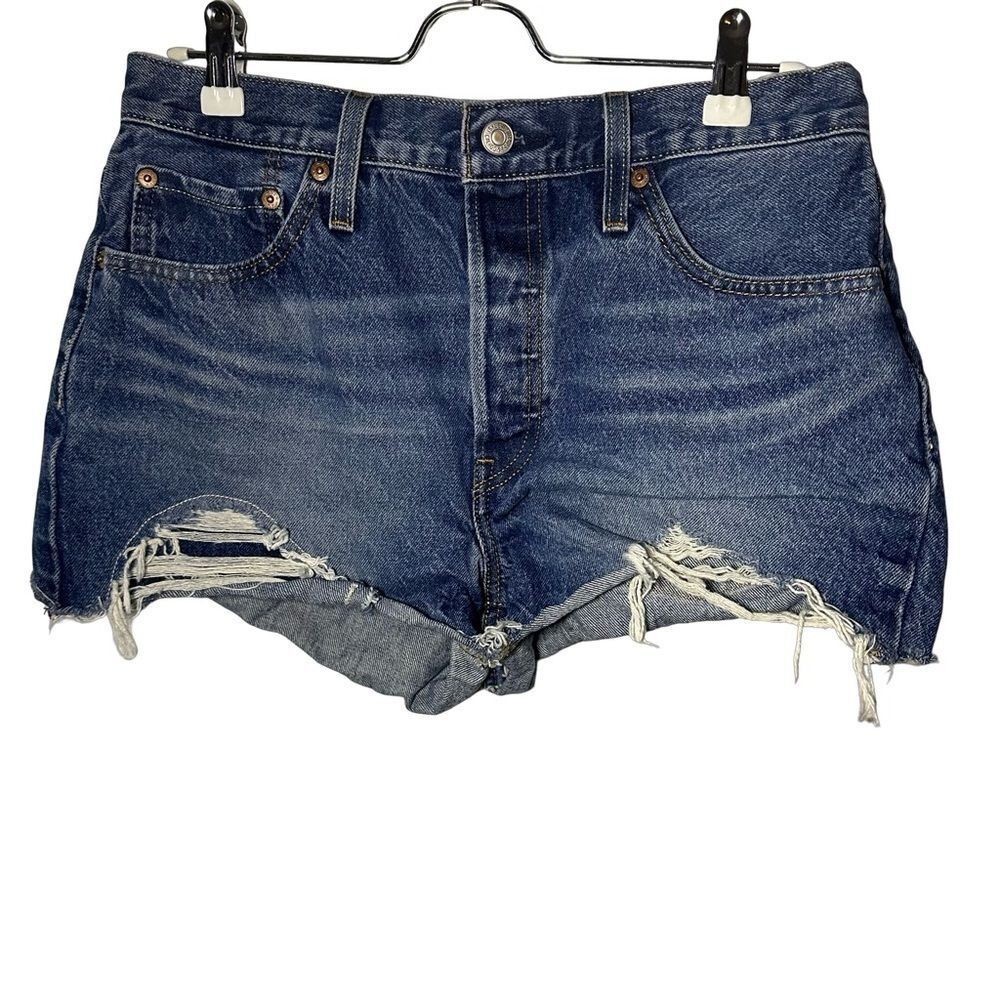 LEVIS 501 Original High Rise Button Fly Cut Off Jean Shorts  Medium Wash Size 29